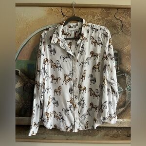 Jane + Delancey Horse-Print Button-down Blouse